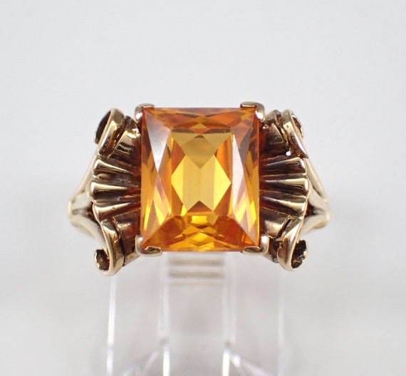 30s Vintage Citrine Solitaire Ring - Solid Yellow Gold Antique Gemstone Jewelry - Engagement Promise Gift