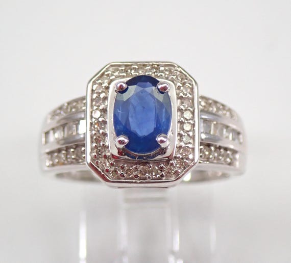 Sapphire and Diamond Ring - White Gold Gemstone Bridal Gift - September Birthstone Jewelry