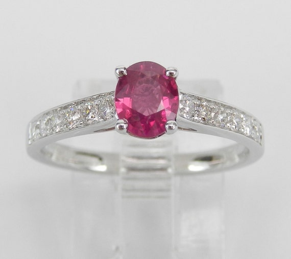 18K White Gold Ruby Engagement Ring - Diamond Bridal Setting - July Gemstone Fine Jewelry Gift