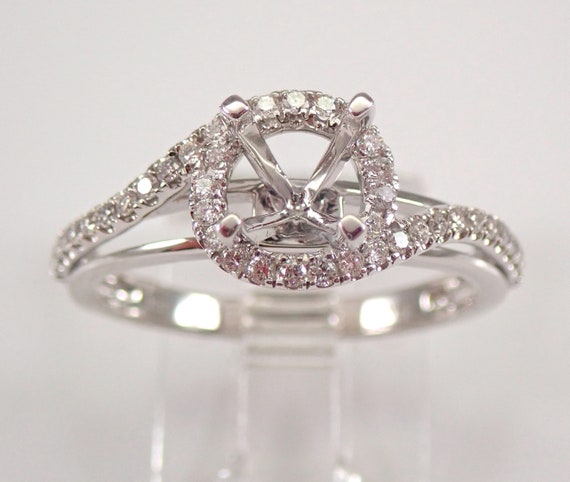 Diamond Engagement Ring Setting - White Gold Halo Semi Mounting - Dainty Bridal Fine Jewelry Gift
