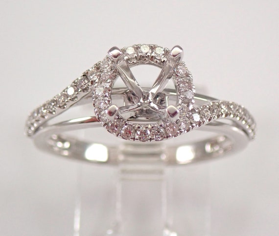 Diamond Engagement Ring Setting, White Gold Halo Semi Mount