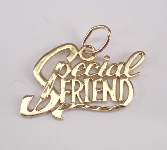 Vintage 14K Yellow Gold "Special Friend" Charm Pendant for Necklace or Bracelet Gift