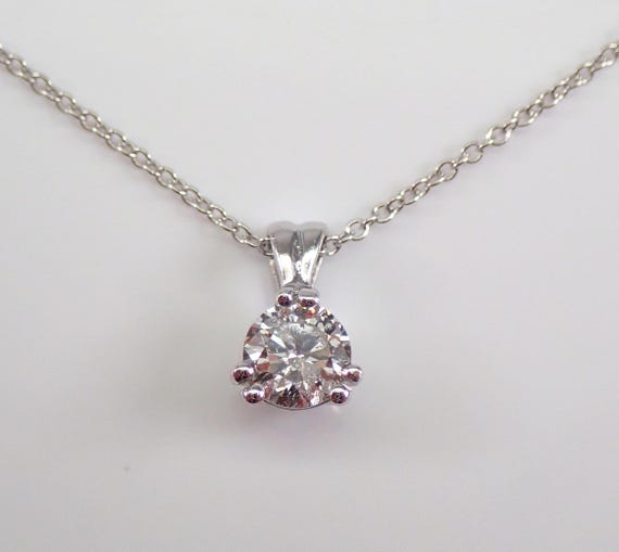 Round Diamond Solitaire Necklace - 14K White Gold Choker Chain Pendant - Graduation Gift for Her - Natural Genuine Diamond