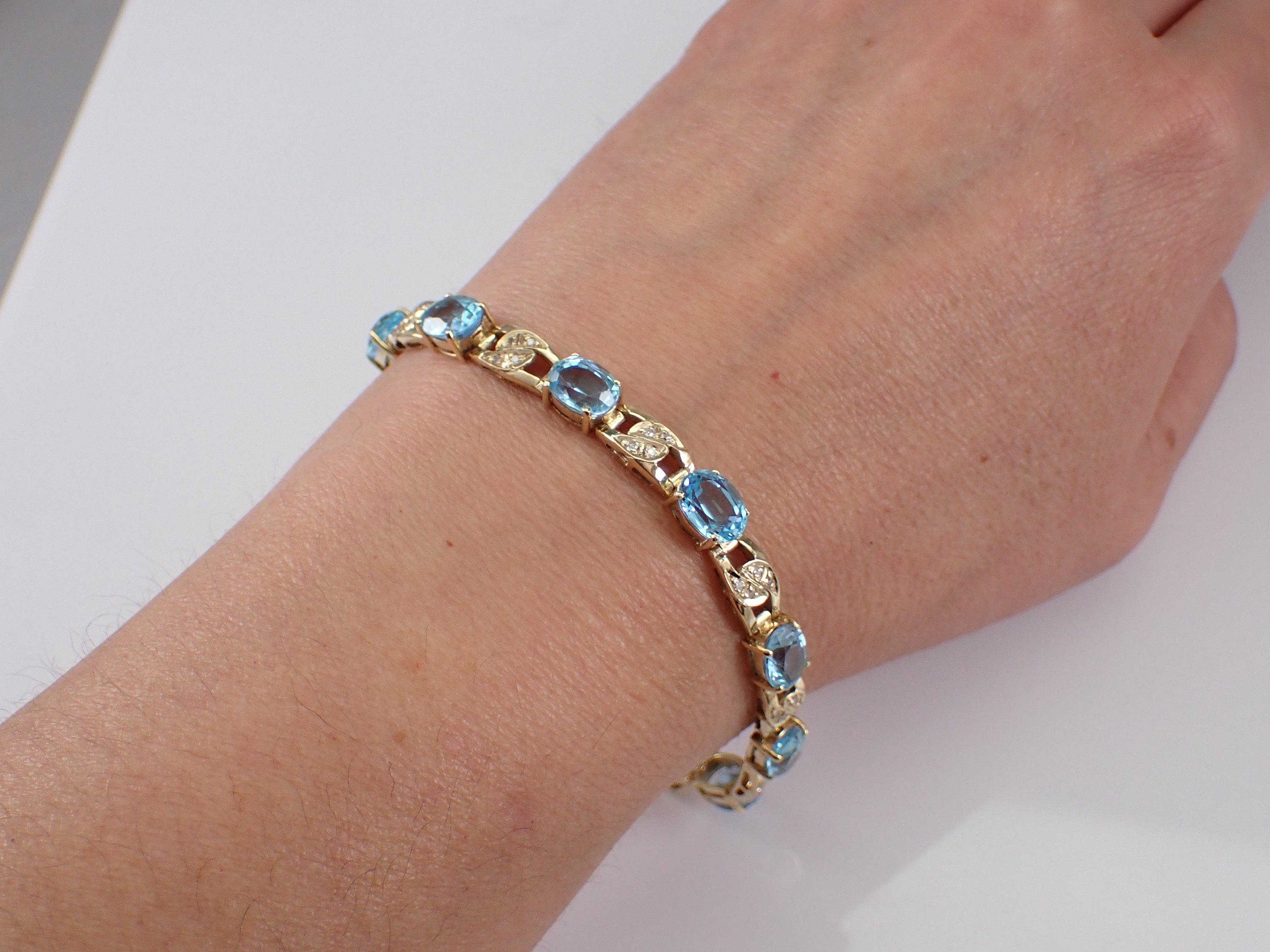 Blue Topaz and Diamond Tennis Bracelet Unique 14K Yellow Gold Vintage Jewelry December Gemstone Gift Etsy Denmark