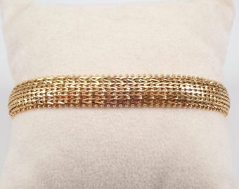 Vintage 14K Yellow Gold Bracelet - Unique Braided Weaved Mesh Link - Estate Flexible Bangle Fine Jewelry Gift