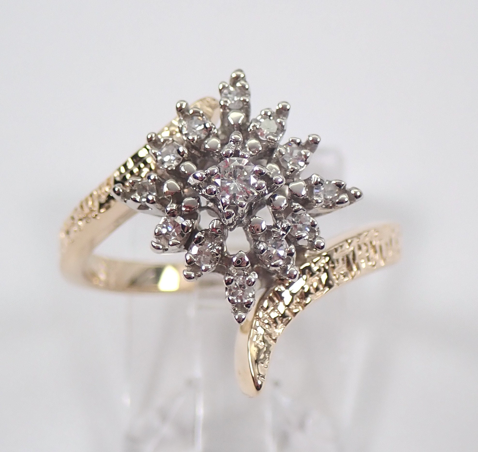 Vintage Antique 14K Yellow Gold Diamond Cluster Ring Estate Cocktail Size 7