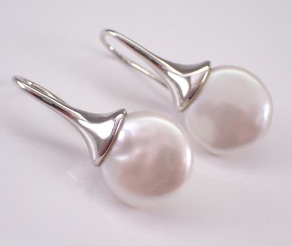 Sterling Silver Pearl Drop Earrings - Vintage Estate Jewelry Gift - Kidney Wire Fish Hook Clasp
