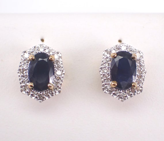 Sapphire and Diamond Stud Earrings - Yellow Gold Gemstone Fine Jewelry - September Birthstone Gemstone Gift