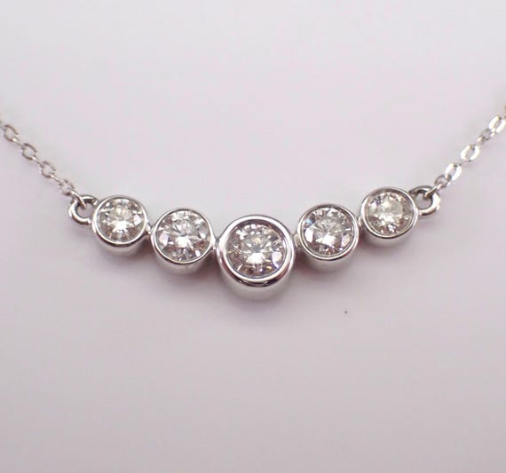 14K White Gold Diamond Curved Bar Necklace - Dainty Station Charm Pendant and Chain - GalaxyGems Fine Jewelry Choker Gift