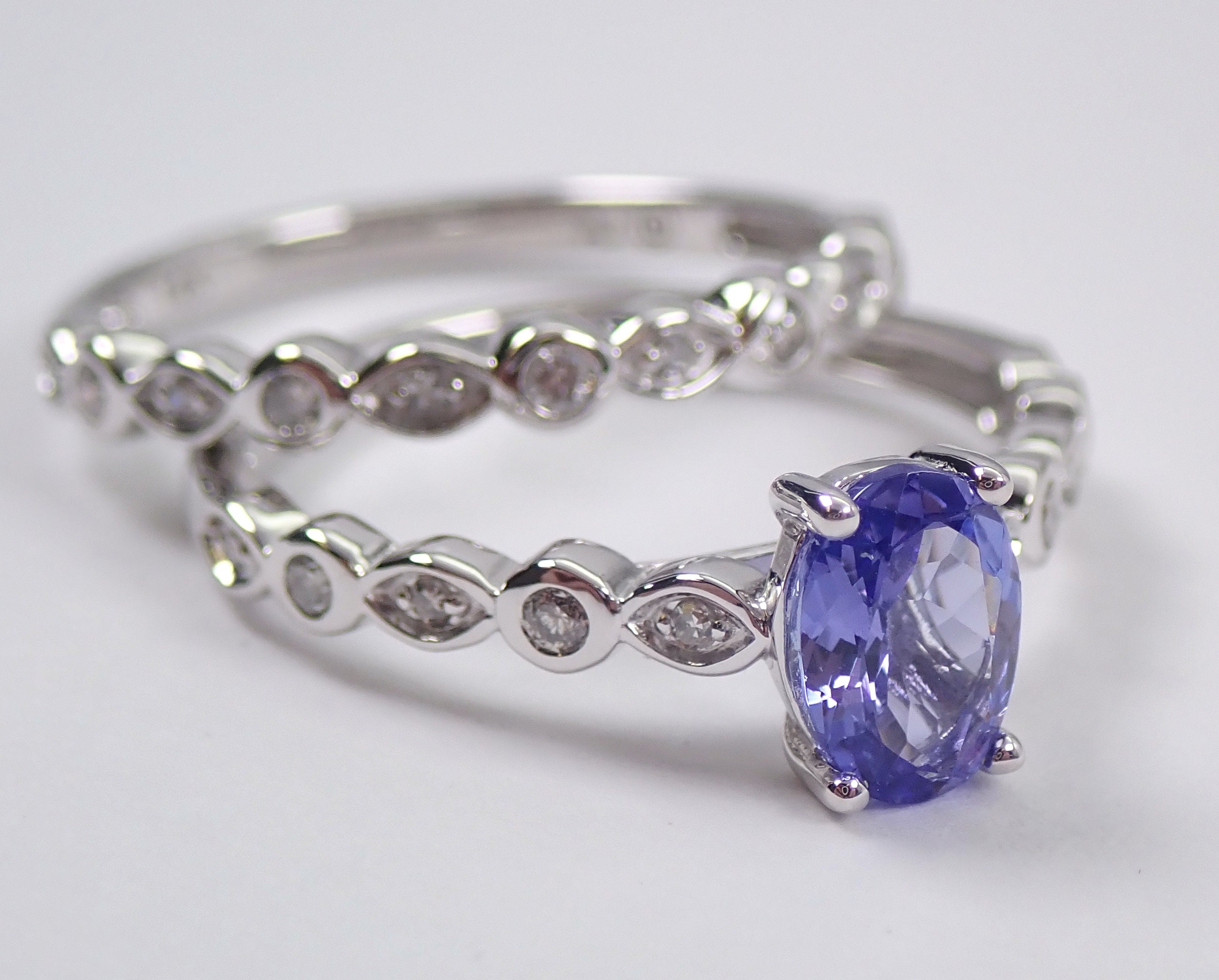 RESERVED/SOLD Tanzanite and Diamond Engagement Ring Wedding Band Set ...