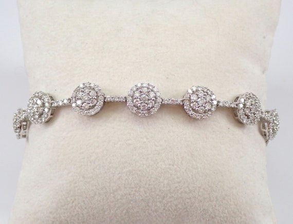 5ct Diamond Cluster Tennis Bracelet - 14K White Gold Statement Fine Jewelry