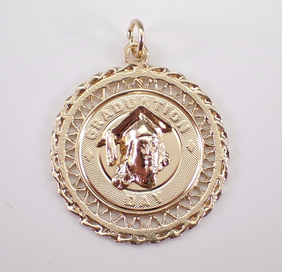 Vintage 14K Yellow Gold Charm Pendant - Graduation Day Jewelry Gift for Necklace or Bracelet - Estate Large Coin Disk Frame