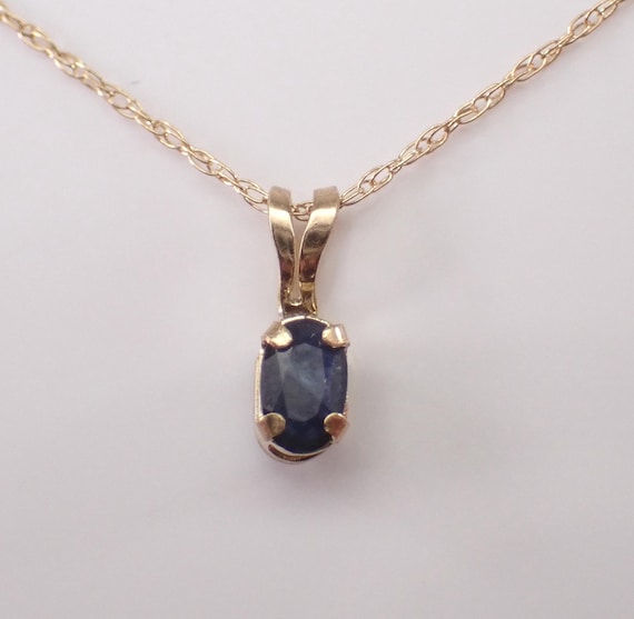 Vintage Yellow Gold Sapphire Necklace: Dainty Estate Gemstone Solitaire Pendant and Chain