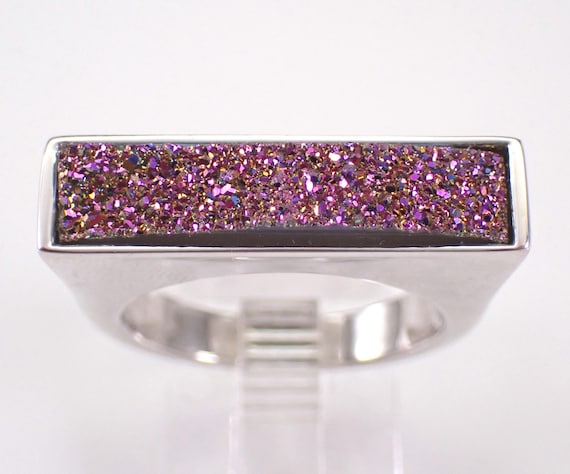 Vintage Sterling Silver Druzy Ring: Estate Unique Stackable Band