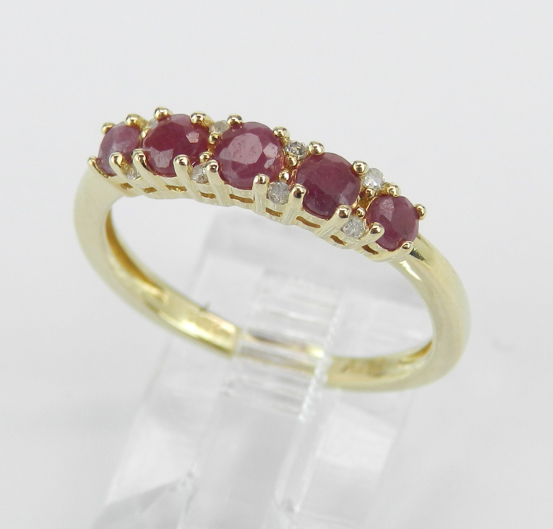 Ruby and Diamond Wedding Ring Anniversary Band Yellow Gold Size 7