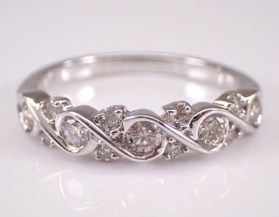 14K White Gold Diamond Wedding Ring - Bridal Stackable Anniversary Band - GalaxyGems Fine Jewelry Gift