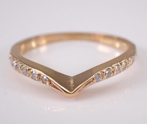 Vintage 14K Yellow Gold Diamond Pinky Ring - Dainty Chevron Wedding Band