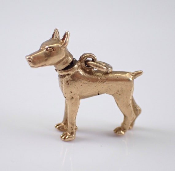 Vintage 14K Yellow Gold Doberman Charm, Movable Puppy DOG Head Pendant, Adorable Gift for Bracelet or Necklace