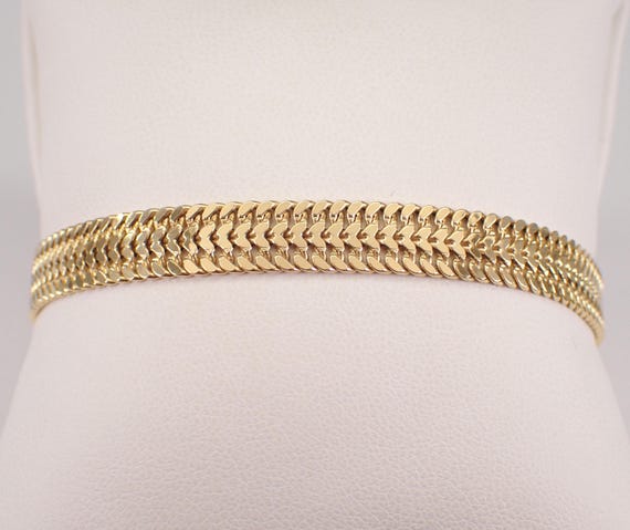 Vintage 14K Yellow Gold Woven Bracelet: Unique Flexible Mesh Wide Double Link