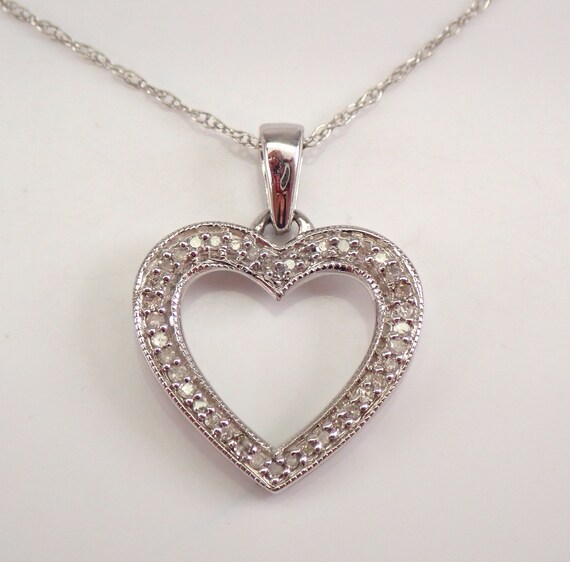 White Gold Diamond Heart Pendant Necklace 18" Chain Wedding Graduation Gift LQPN20