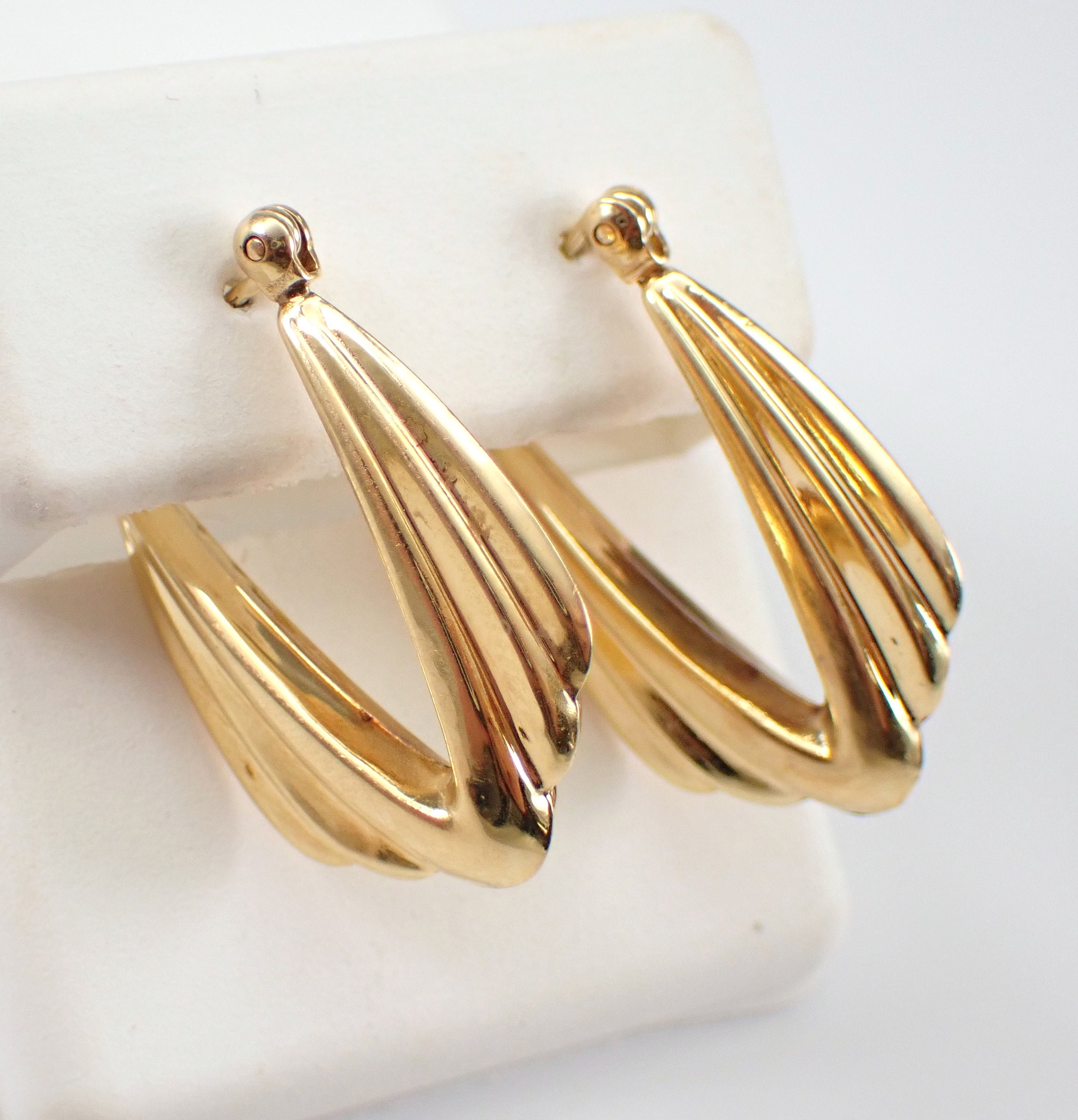 Vintage 14K Gold Hoop Earrings, 80s Estate Hoops for Her, Genuine Gold