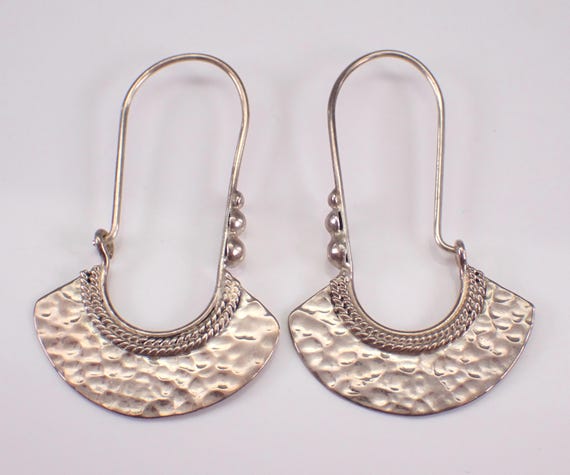 Vintage Sterling Silver Hoop Earrings: Dainty Unique Dangle Jewelry Gift