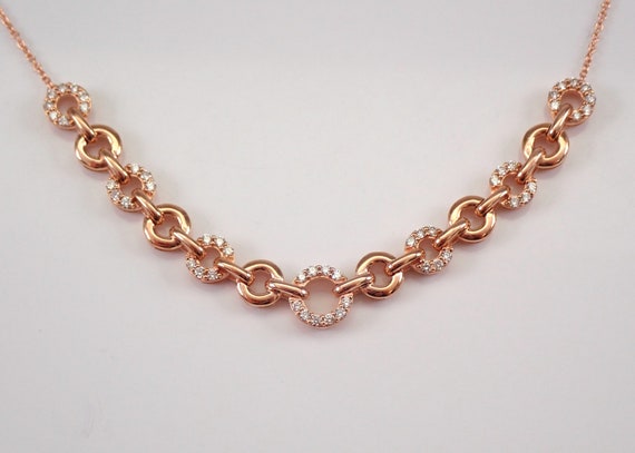 Rose Gold Diamond Choker Necklace - Unique Station Interlocking Pendant Chain - Bridal Anniversary Fine Jewelry Gift