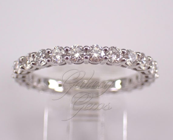White Gold Moissanite Eternity Ring: Stackable Wedding Anniversary Band