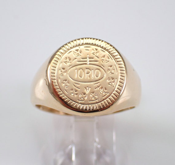 Vintage 14K Yellow Gold Signet Ring - Antique Cross of Lorraine Unisex Jewelry - Double Barred Orthodox Religious Gift