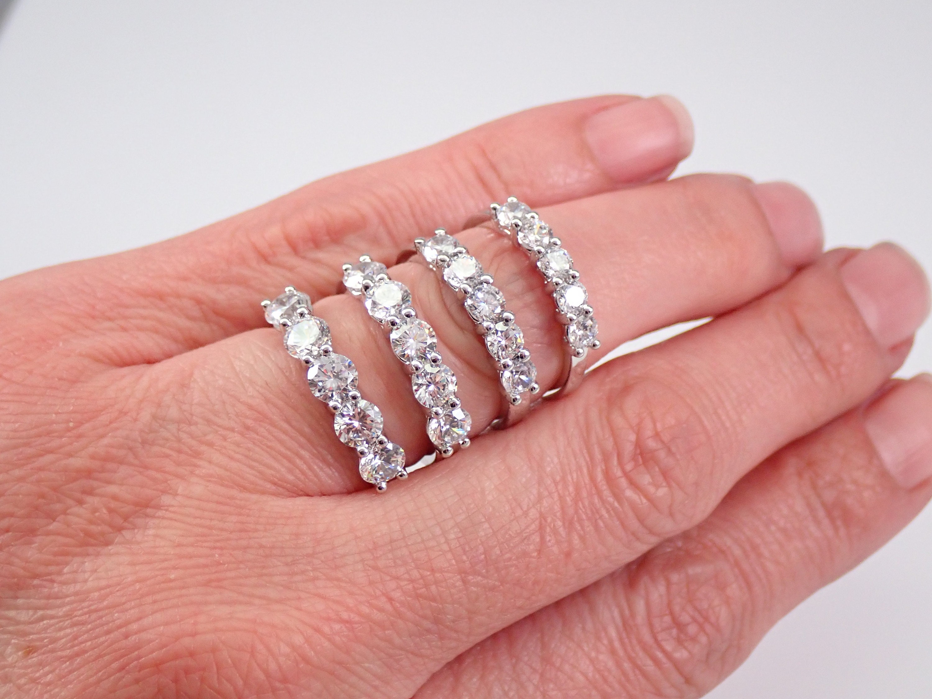 Moissanite Wedding Ring Anniversary Band in 14K White Gold, 5 Stone