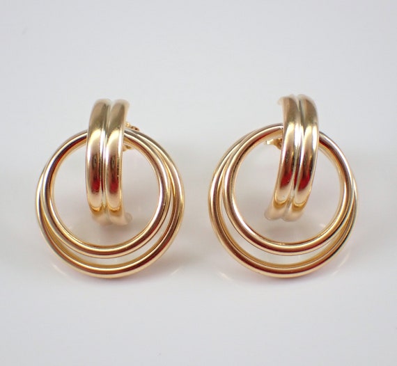 Vintage 14K Yellow Gold Door Knocker Style Earrings - Interlocking Circle Drops