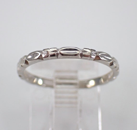 Antique 18k White Gold Wedding Ring - Vintage Dainty Stacking Anniversary Band - Estate Bridal Fine Jewelry Gift