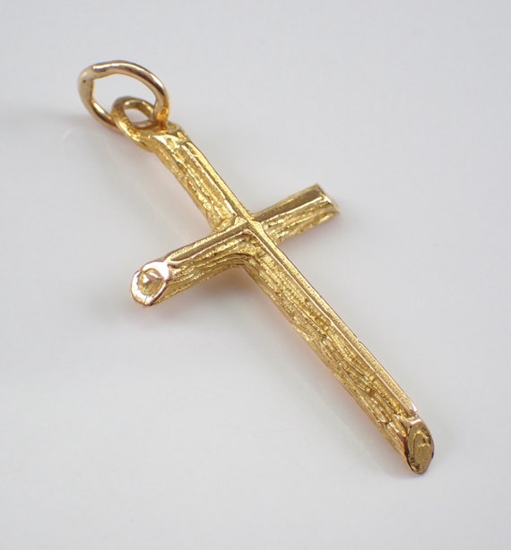 Vintage 18K Yellow Gold Cross Pendant - Estate Religious Charm for Necklace or Pendant - Branch Twig Textured Finish