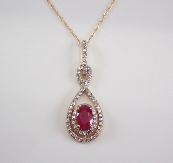 Genuine Oval Ruby and Diamond Necklace, Solid 14K Yellow Gold Gemstone Pendant and Chain, July Birthstone Fine Jewelry