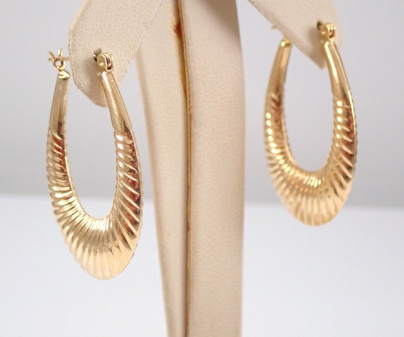 Vintage 14K Gold Hoop Earrings, Estate Ribbed Grooved Hoops for Her, Genuine Gold Jewelry for Women
