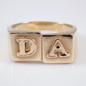 Vintage Solid 14K Yellow Gold Initial Ring, Antique Pinky Name Monogram Band Jewelry