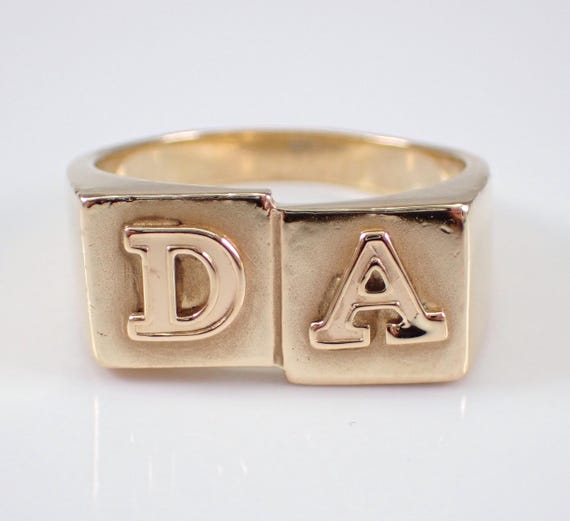 Vintage Solid 14K Yellow Gold Initial Ring, Antique Pinky Name Monogram Band Jewelry