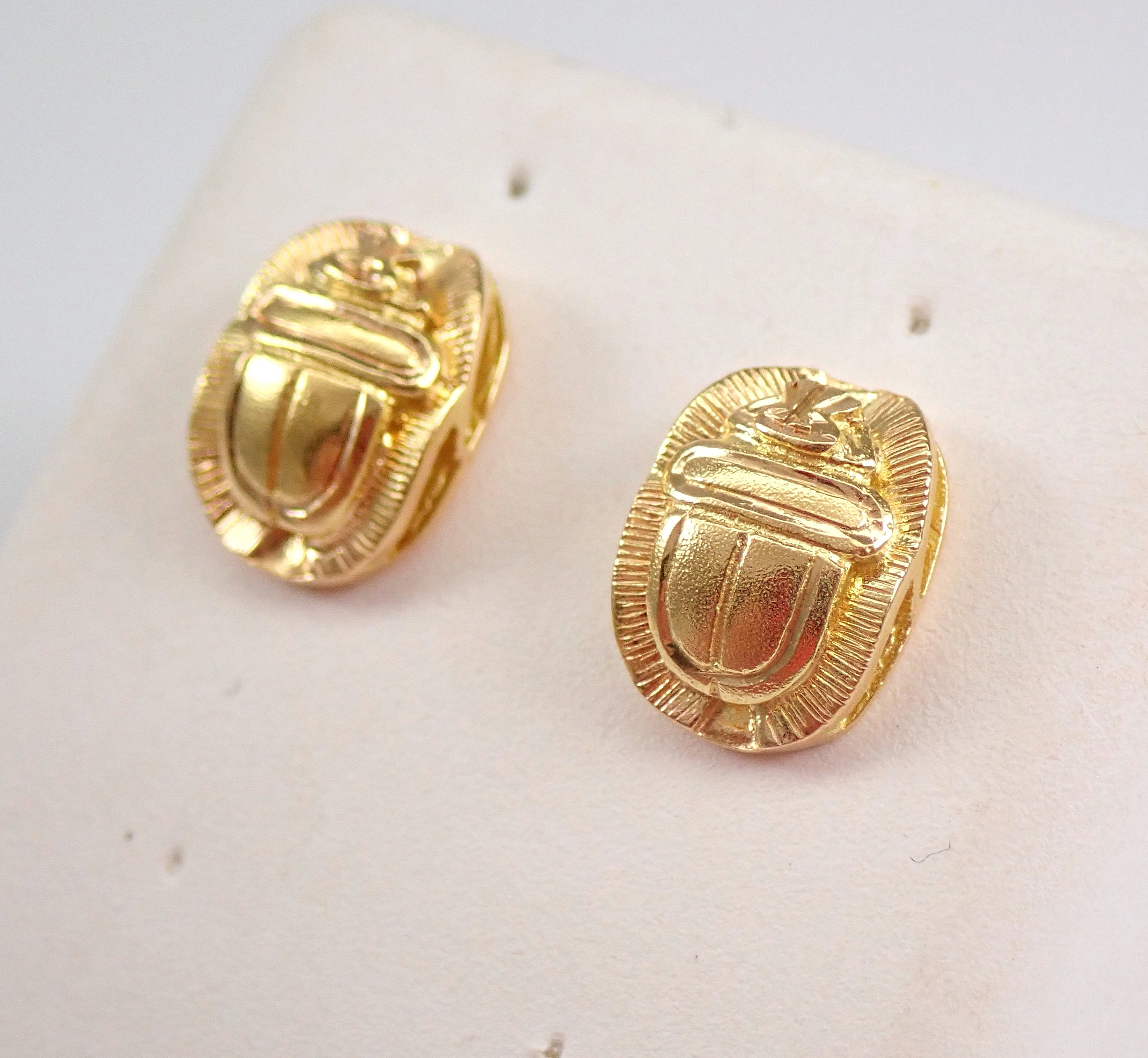 Scarab Gold Beetle Earrings Insect Studs Solid Brass Gold 