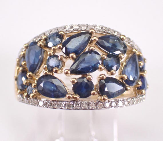 Yellow Gold Sapphire and Diamond Cluster Ring: September Birthstone Jewelry Gift