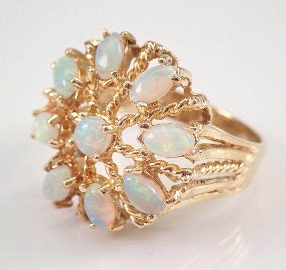 Vintage Opal Cluster Ring - Estate 14K Yellow Gold Opal Fine Jewelry - October Gemstone