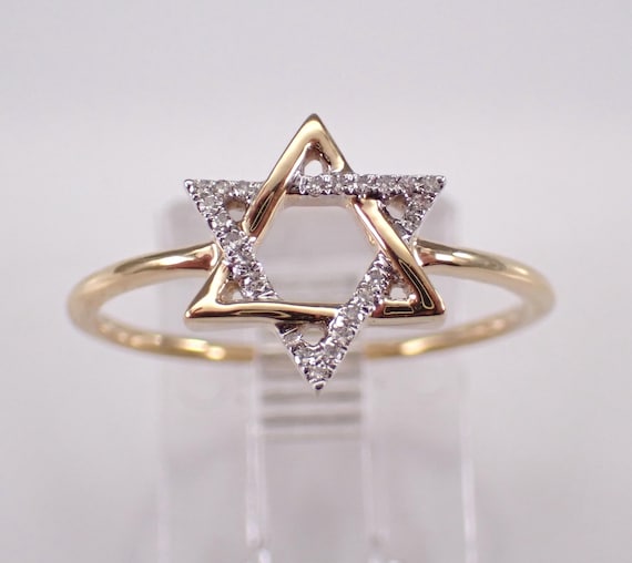 Yellow Gold Diamond Star of David Ring - Unique Bat Mitzvah Magen Gift - Jewish Religious Hanukkah Gift