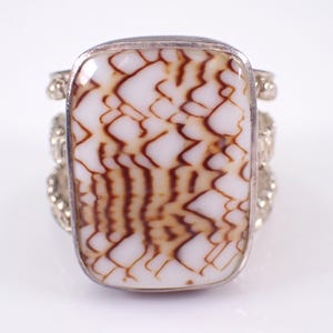 Vintage Sajen Sterling Silver Ring - Large Shell Gemstone Adjustable Band - Estate Designer Jewelry