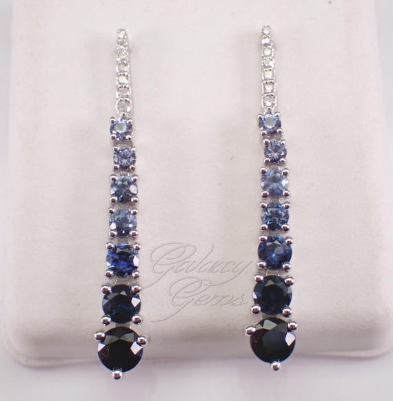 White Gold Sapphire and Diamond Dangle Earrings