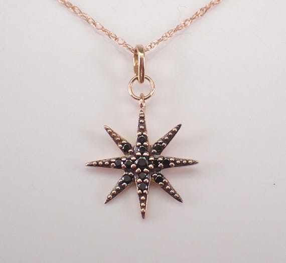 Rose Gold Black Diamond Sun Starburst Pendant Cluster Necklace 18" Chain PERFECT GIFT