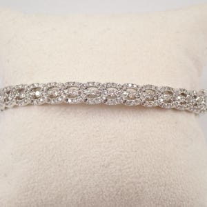 14K White Gold Diamond Bangle Bracelet - Unique Interlocking Braided Statement Jewelry - Bridal Wedding Anniversary Gift