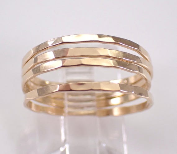Vintage 14K Yellow Gold Stackable Ring Set: Estate Thin Wedding Anniversary Stacked Bands