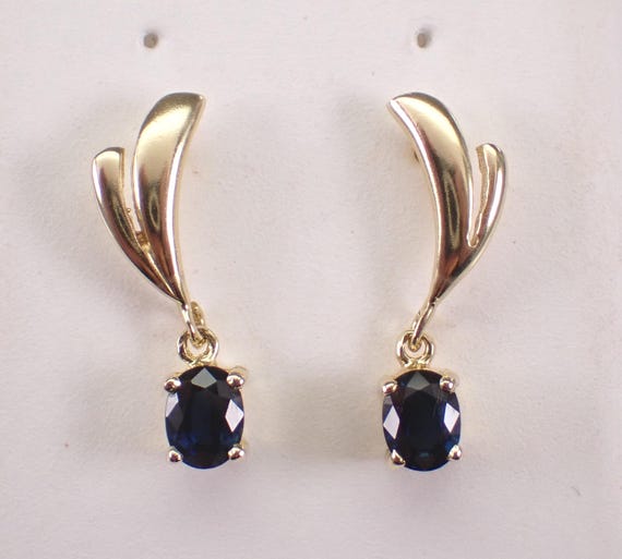 18K Yellow Gold Sapphire Dangle Earrings: Vintage Teardrop Gemstone Drops