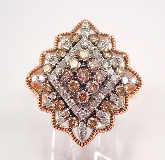 Rose Gold Brown Diamond Cluster Ring: Vintage Style Chocolate Mocha Gemstone