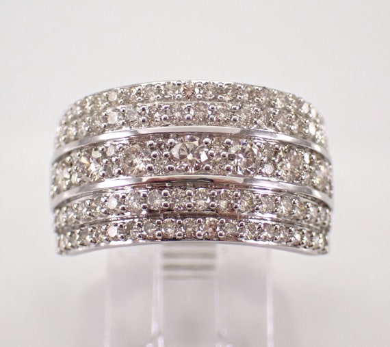 1.50ct Diamond Wedding Ring - Multi Row Wide Anniversary Band - Solid White Gold Right Hand Jewelry Gift