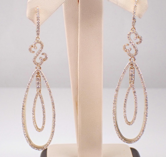 14K Yellow Gold Diamond Dangle Earrings, Unique Modern Fine Jewelry Gift, Special Occasion Chandelier Teardrops